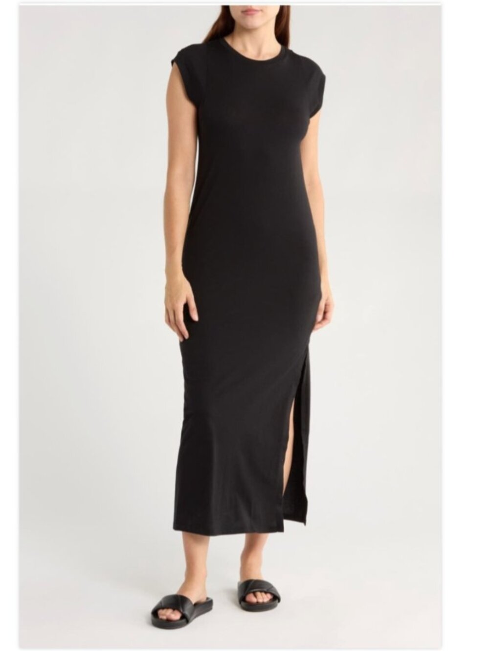 FRAME Le Muscle Cap Sleeve Black Maxi Dress Minimalist